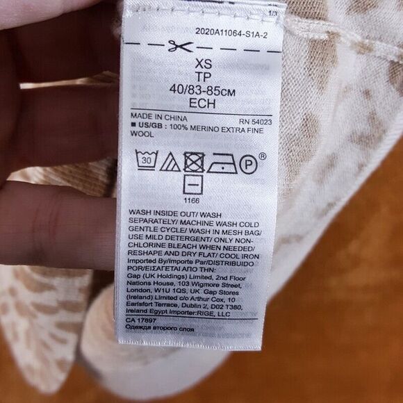 BANANA REPUBLIC Womens Sweater XS Tan Pullover Crew Spotted 100% Merino Wool - Picture 3 of 8